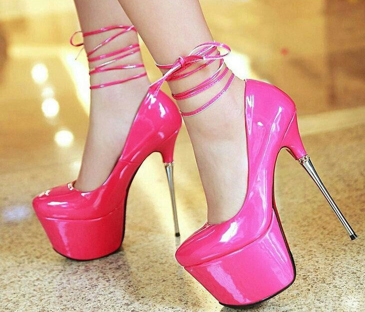 Pink high-heeled shoes