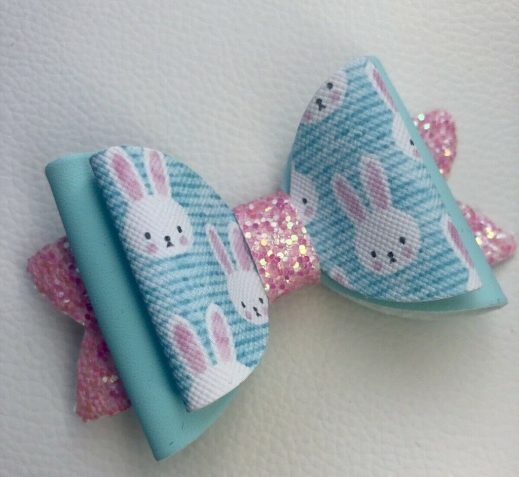 Cute blue and pink bunny hair bow