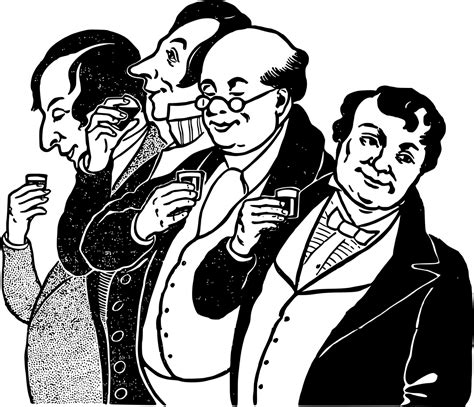 Line drawing of four wealthy historical gentlemen