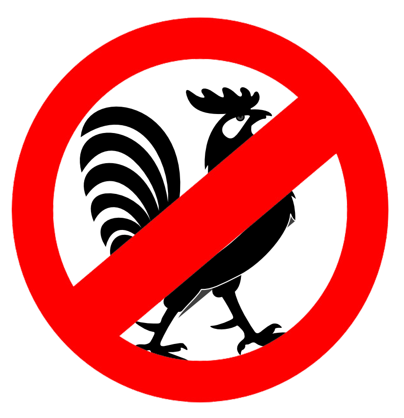 An icon of a cockerel with a red NO sign around it