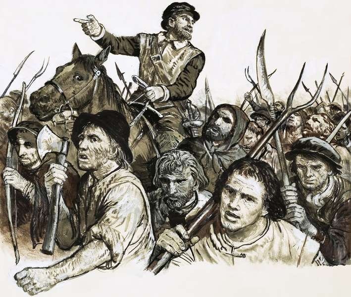 A mob of angry historical peasants with pitchforks.